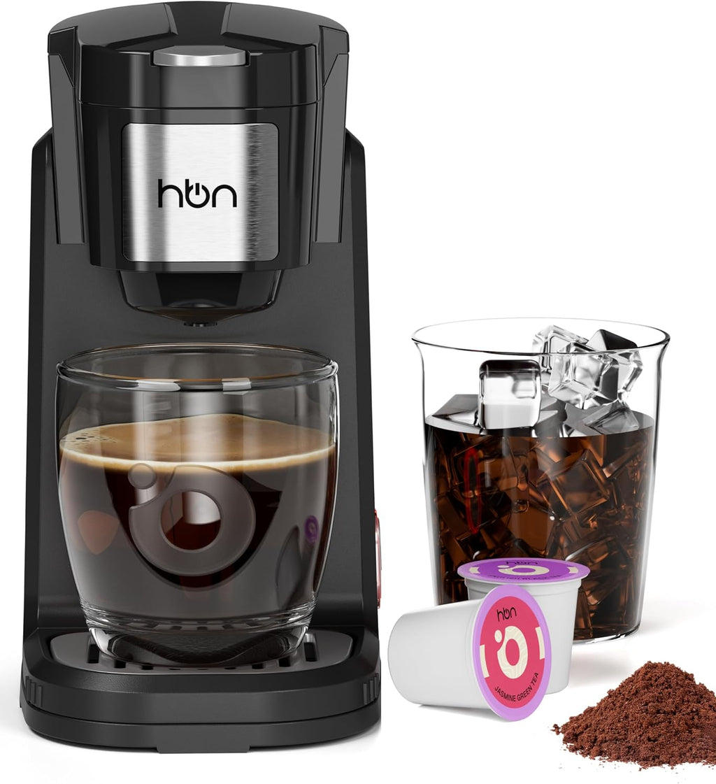 Single Serve Coffee Maker for K-Cup & Ground Coffee, Fast Brew One Cup Coffee & Tea Machine with 10oz Stainless Steel