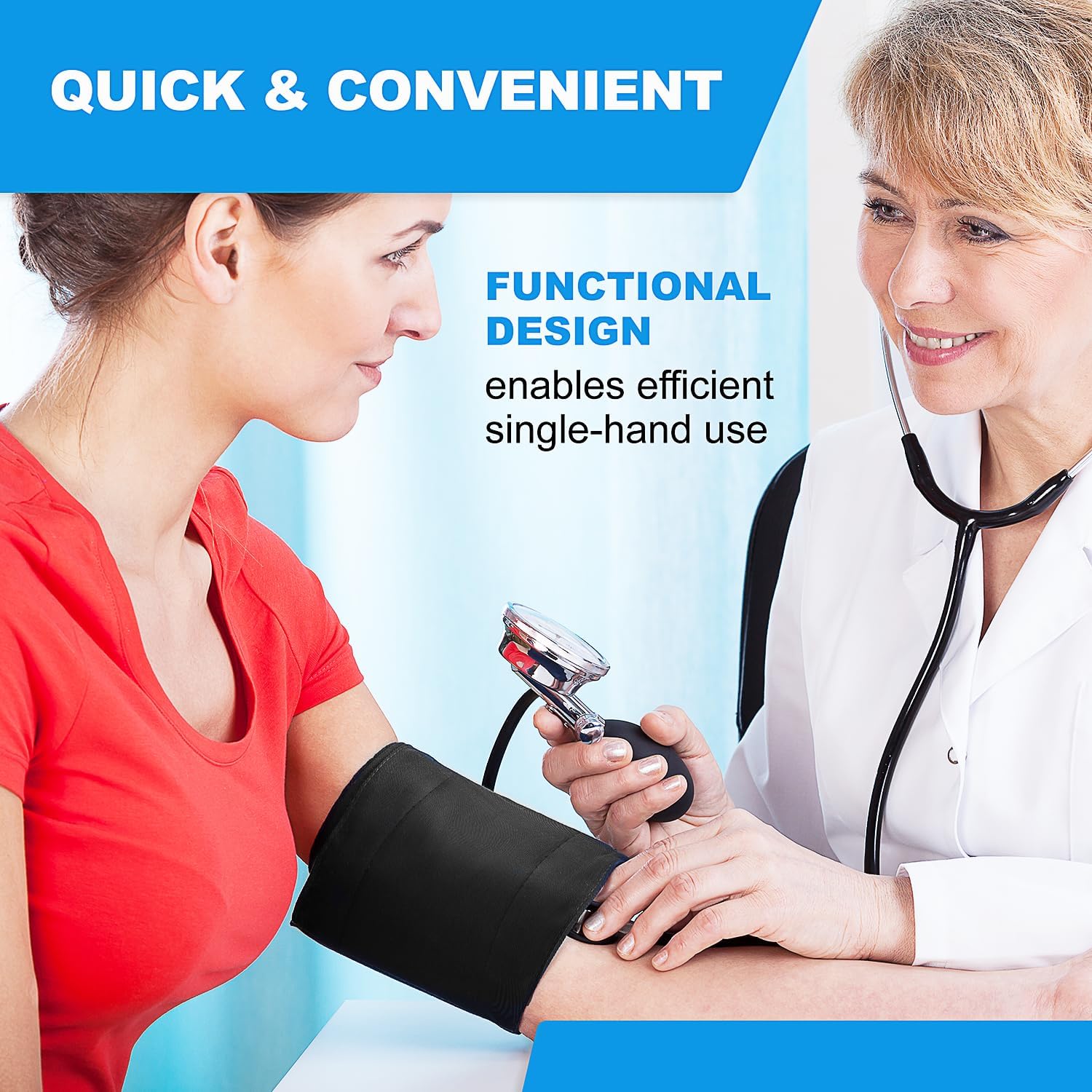 DS-9185 Aneroid Sphygmomanometer and Blood Pressure Cuff Set with Portable Case, 5 Sized Nylon Cuffs with Deflation