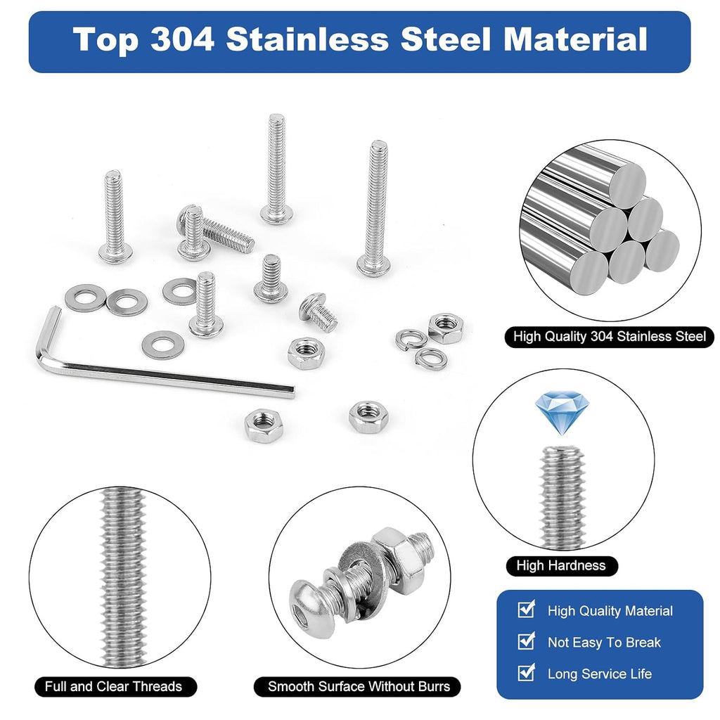 211Pcs Metric M6 Button Head Hex Socket Cap Screws Assortment Kit, M6x 8/10/12/16/20/25/30/40mm Internal Hex Drive Allen Bolts Nuts and Washers Set, 304 Stainless Steel, Fully Threaded, Pitch: 1.0mm