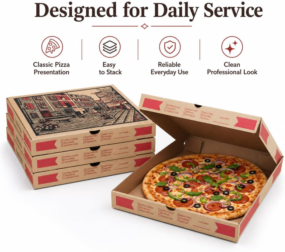 12" x 12" x 2" Corrugated Pizza Boxes | Bulk Pack (10) - Brown Kraft Grease Resistant Takeout Containers | Heavy Duty