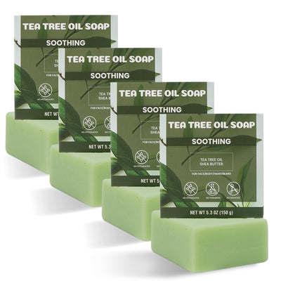 Mens Tea Tree Oil Soap Bar Set, 4Pcs Natural Handmade Tea Tree Soap with Shea Butter, Moisturizing & Exfoliating Bar