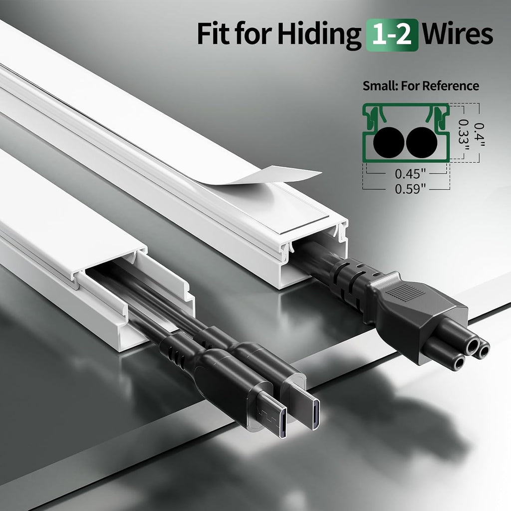 Cord Hider for TV on Wall, White, 212.6in, 15× L14.2in W0.59 H0.4in | Small Cord Covers for 1-2 Wires on Wall