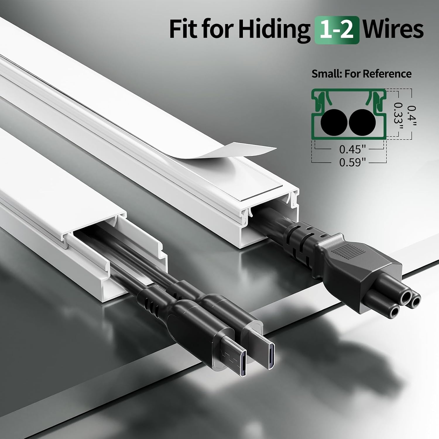 Cord Hider for TV on Wall, White, 212.6in, 15× L14.2in W0.59 H0.4in | Small Cord Covers for 1-2 Wires on Wall