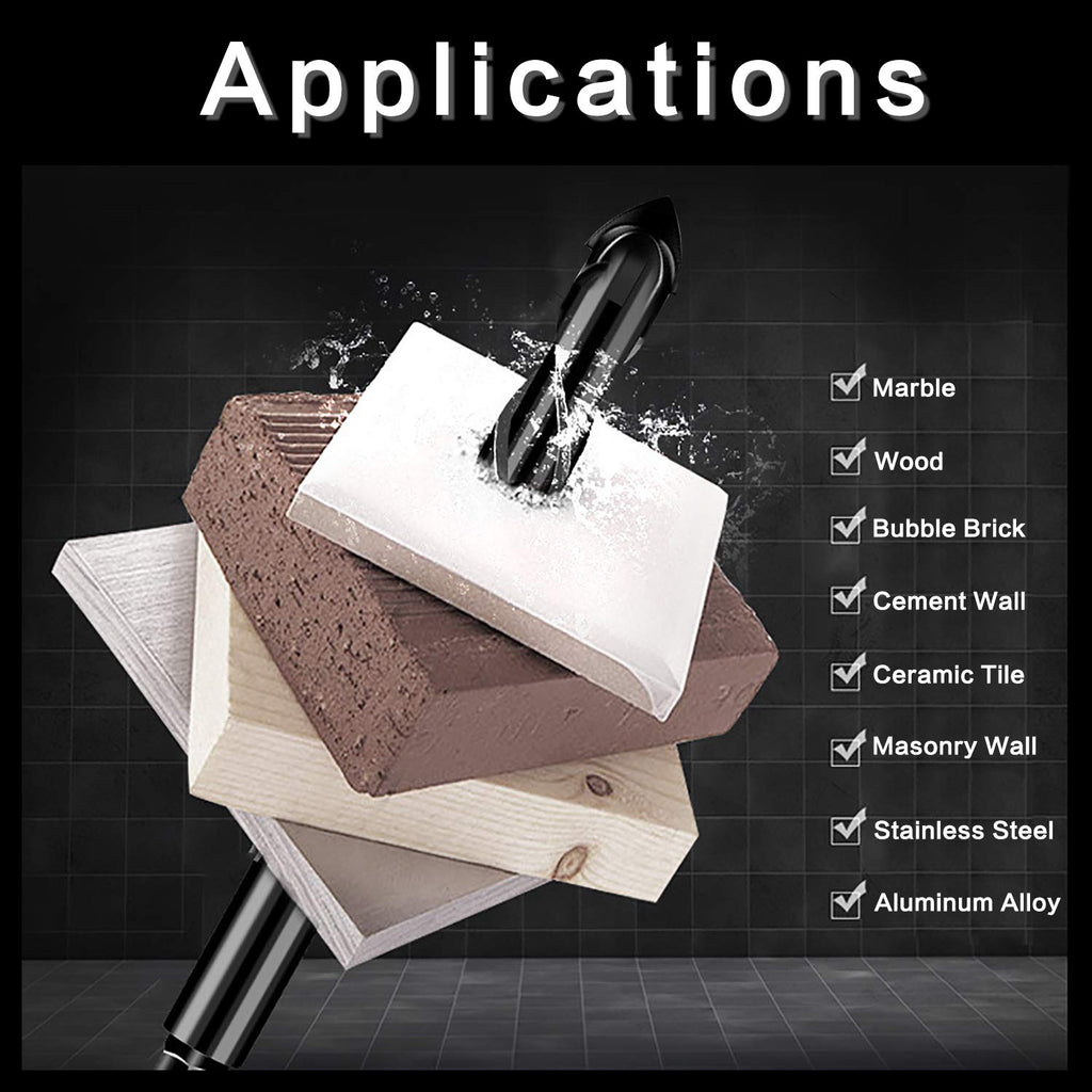 10-Piece Masonry Drill Bit Set for Concrete Tile Glass Ceramic Brick,1/8 to 1/2 Inch Drilling Bits with Triangle