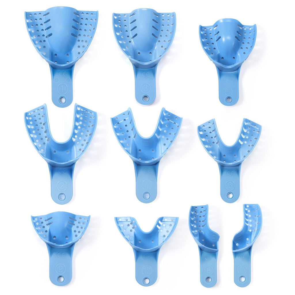 Dental Impression Trays Disposable 10 PCS, Perforated Impression Trays Set Plastic Teeth Holder for Dental Clinic