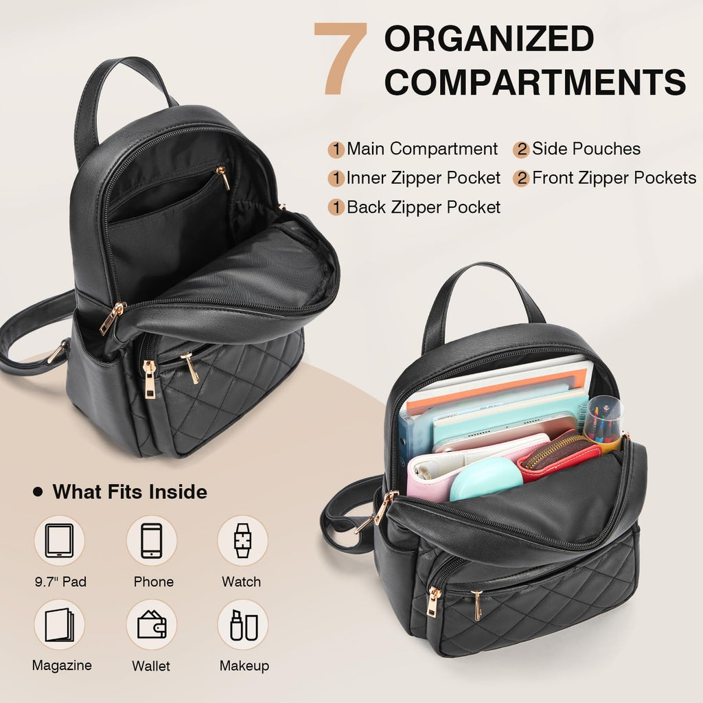 Mini Backpack Vegan Leather Small Backpack, Black