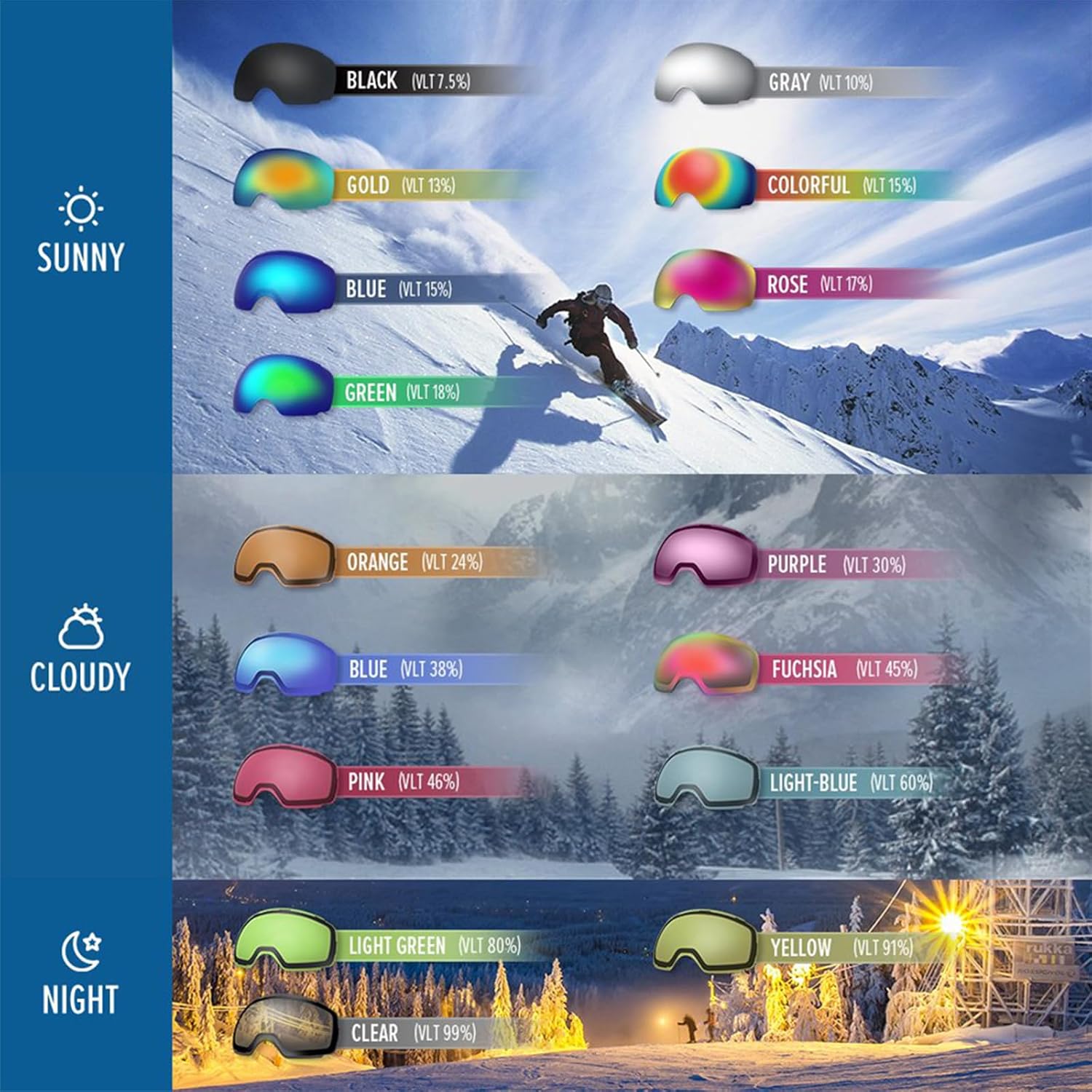 OTG Ski Goggles, Snowboard Goggles for Men, Women & Youth | Over Glasses Ski Goggles with Anti-fog UV400 Protection