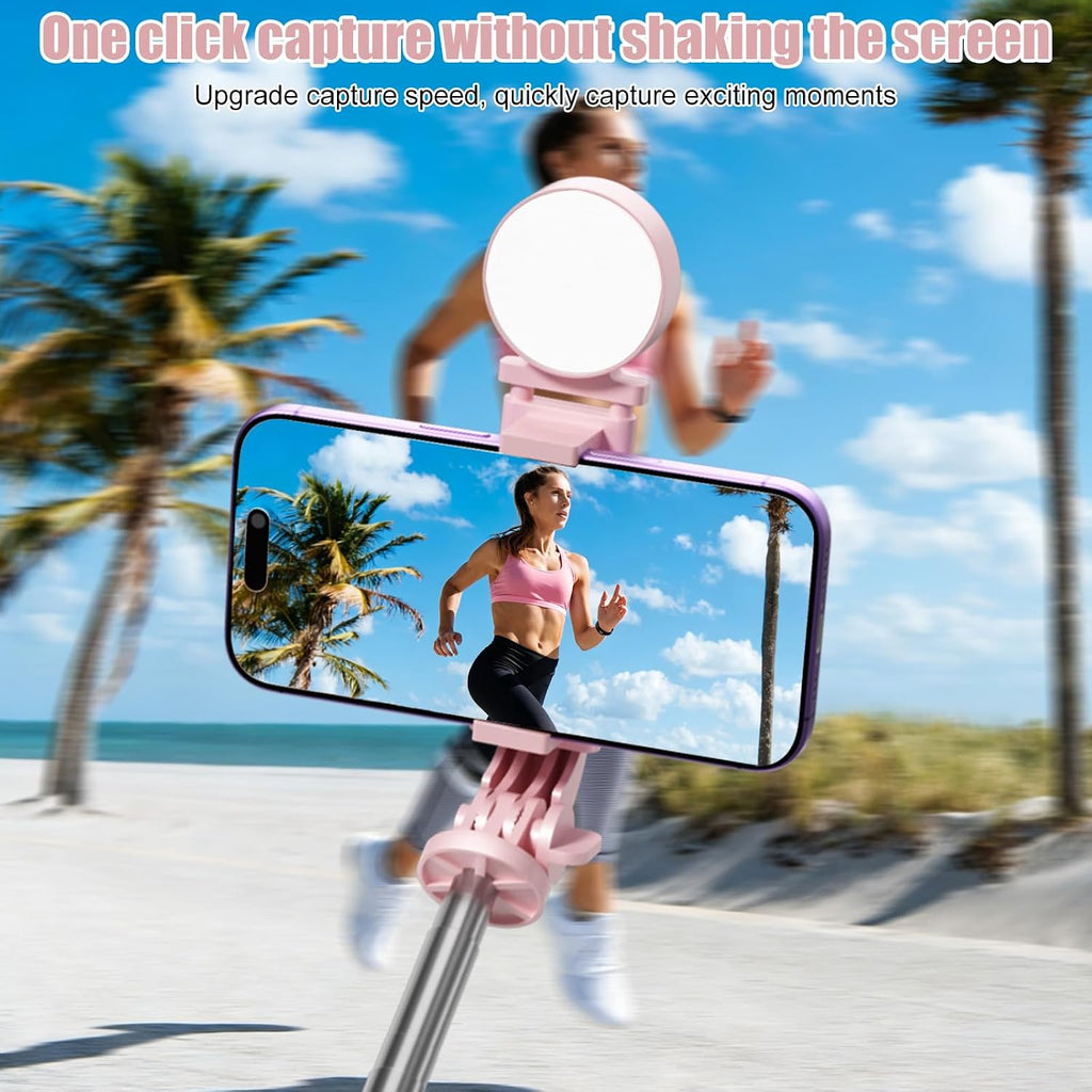 Selfie Stick with Rechargable Remote & Light (1PC), Tripod for iPhone, Cell Phone Stand for Video Recording, Portable