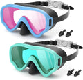 2 Packs Kids Goggles with Nose Cover, 180° Wide View Swimming Goggles for Kids 4-16, No More Hair Snags Anti-Fog