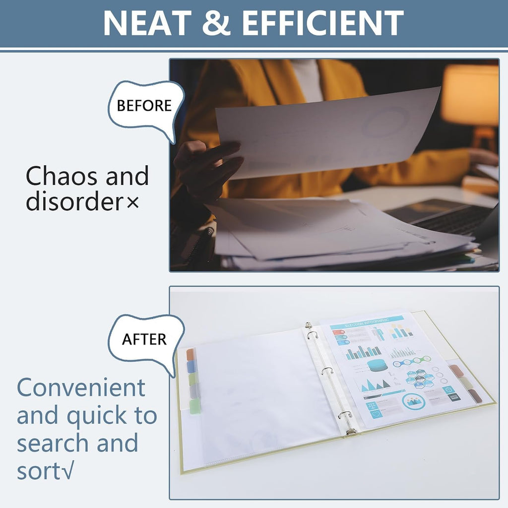 8 Set of 64 Pack Clear Binder Sheet Protectors for 3 Ring Binder Plastic Page Protector with 8 Tabs,Insertable Index