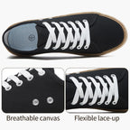 Women's Canvas Sneakers, Low Top Lace Up with Cushion(Black.US08.5)