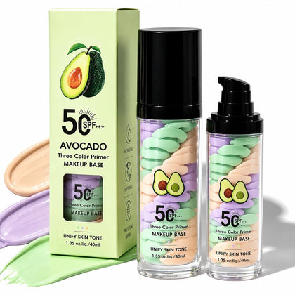 4 In 1 Primer for Face Before Makeup with SPF 50, Avocado Sunscreen Isolation Cream, One Step Color Corrector Face