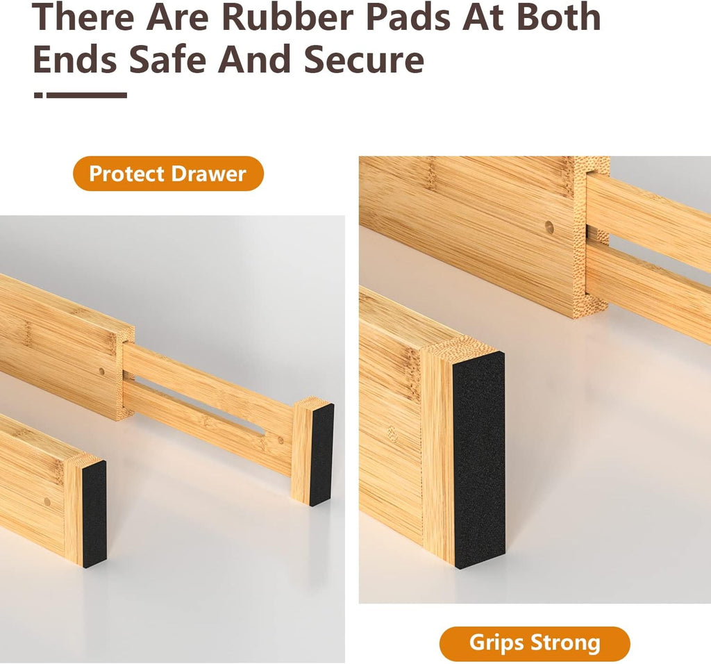 4 PCS Drawer Divider, 17"-22" Adjustable Bamboo Drawer Dividers Organizers, Expandable Separators for Kitchen