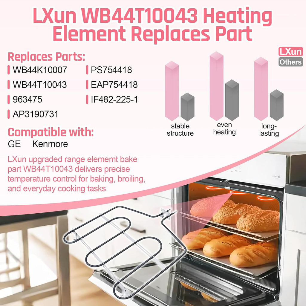 LXun Upgrad WB44T10043 Range Broil Element Compatible with GE Oven Part WB44T10043 Broil Element Heater for GE Broil Element WB44T10043 Replace WB44K10007 for J2C968BEK1BB JS905BK3BB 91141084993