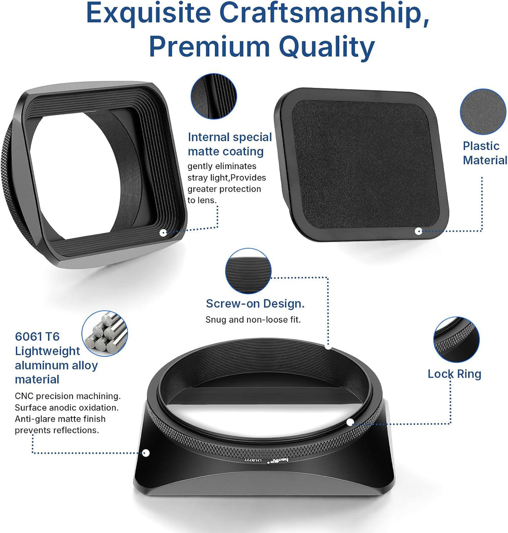 72mm Square Metal Screw-in Mount Lens Hood Shade with Cap for 72mm Canon Nikon Sony Leica Leitz Carl Zeiss