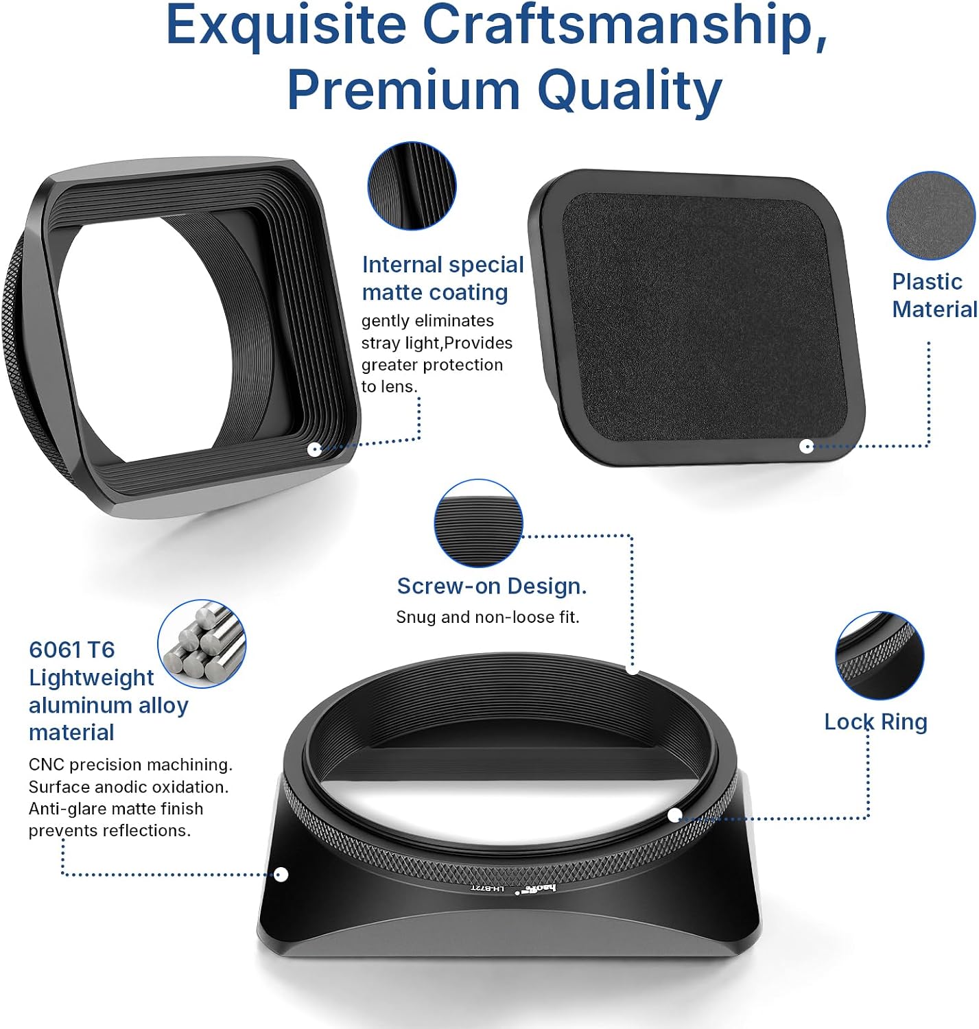 72mm Square Metal Screw-in Mount Lens Hood Shade with Cap for 72mm Canon Nikon Sony Leica Leitz Carl Zeiss