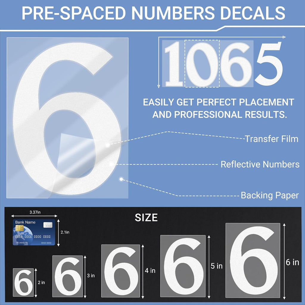 Reflective Mailbox Numbers Sticker Decal Die Cut Elegant Style Vinyl Number 2" Self Adhesive 6 Sets for Mailbox