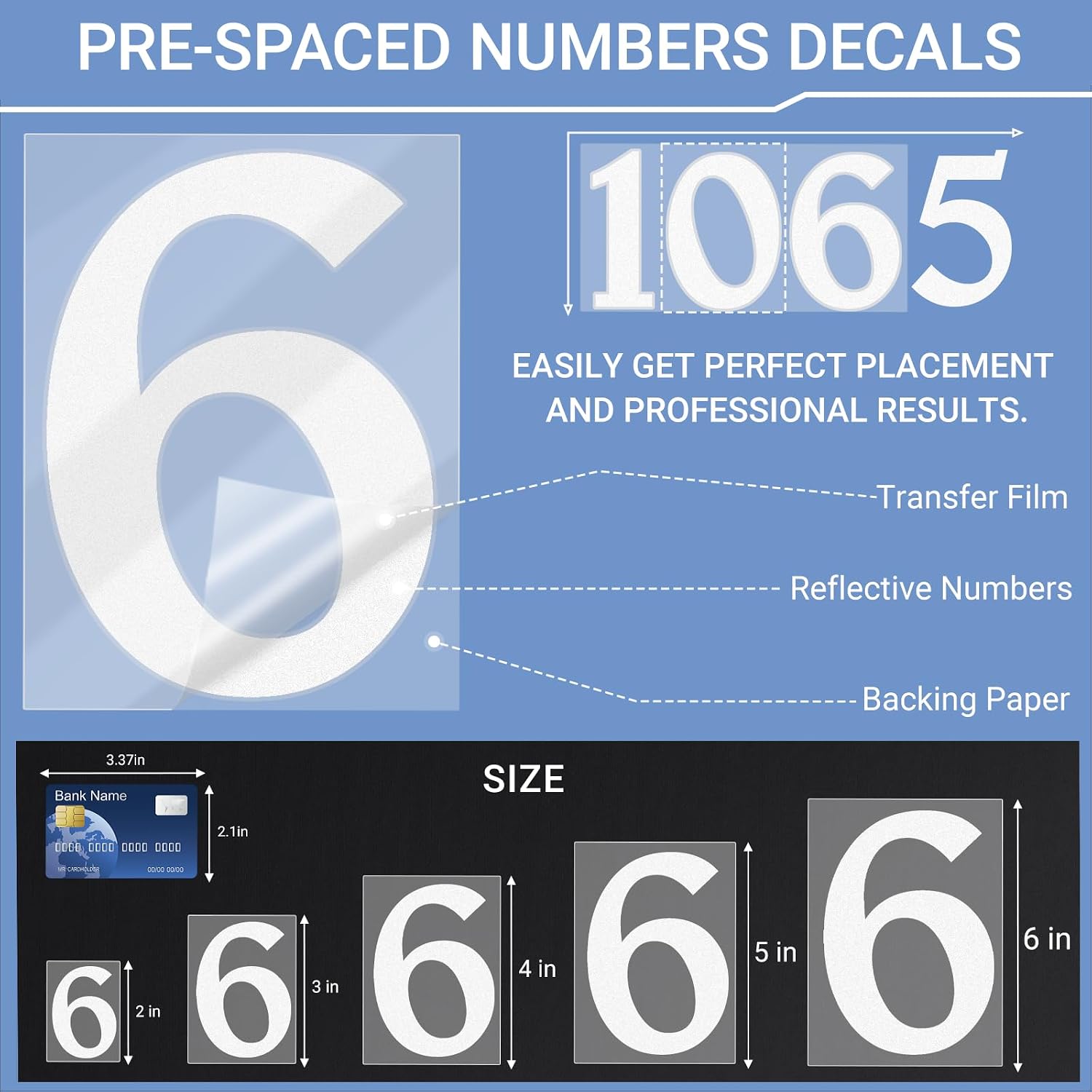 Reflective Mailbox Numbers Sticker Decal Die Cut Elegant Style Vinyl Number 2" Self Adhesive 6 Sets for Mailbox