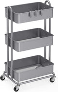 3-Tier Heavy Duty Metal Utility Rolling Cart, Silver