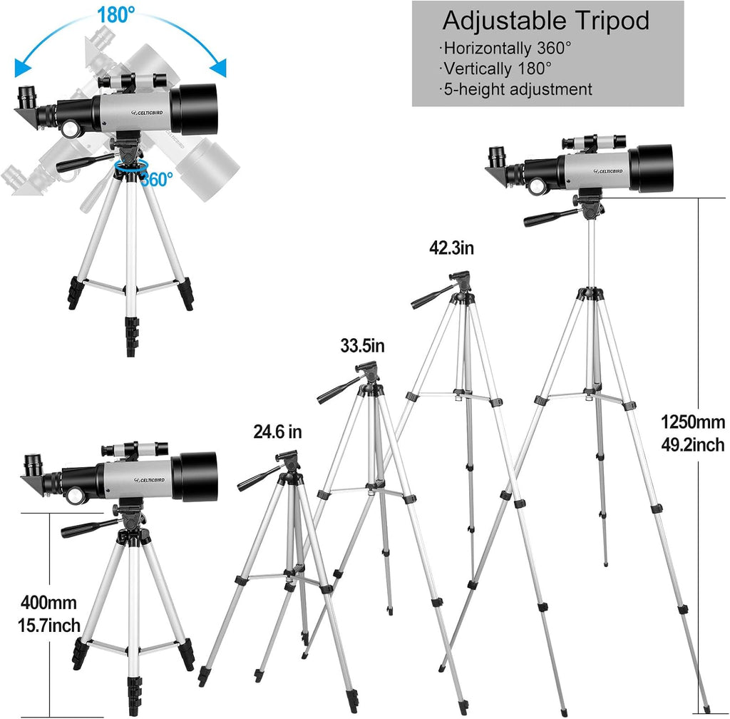 Telescope 70mm Aperture 400mm Astronomical Refracting Telescopes - Travel Telescope with Tripod, Phone Adapter(Silver)