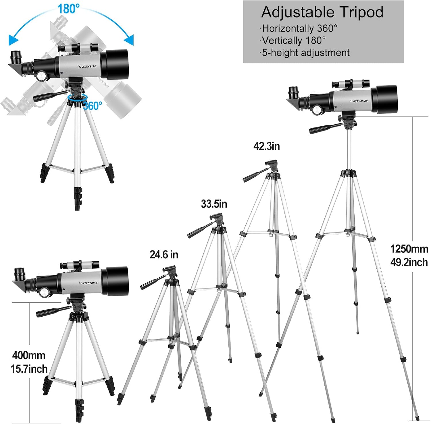 Telescope 70mm Aperture 400mm Astronomical Refracting Telescopes - Travel Telescope with Tripod, Phone Adapter(Silver)