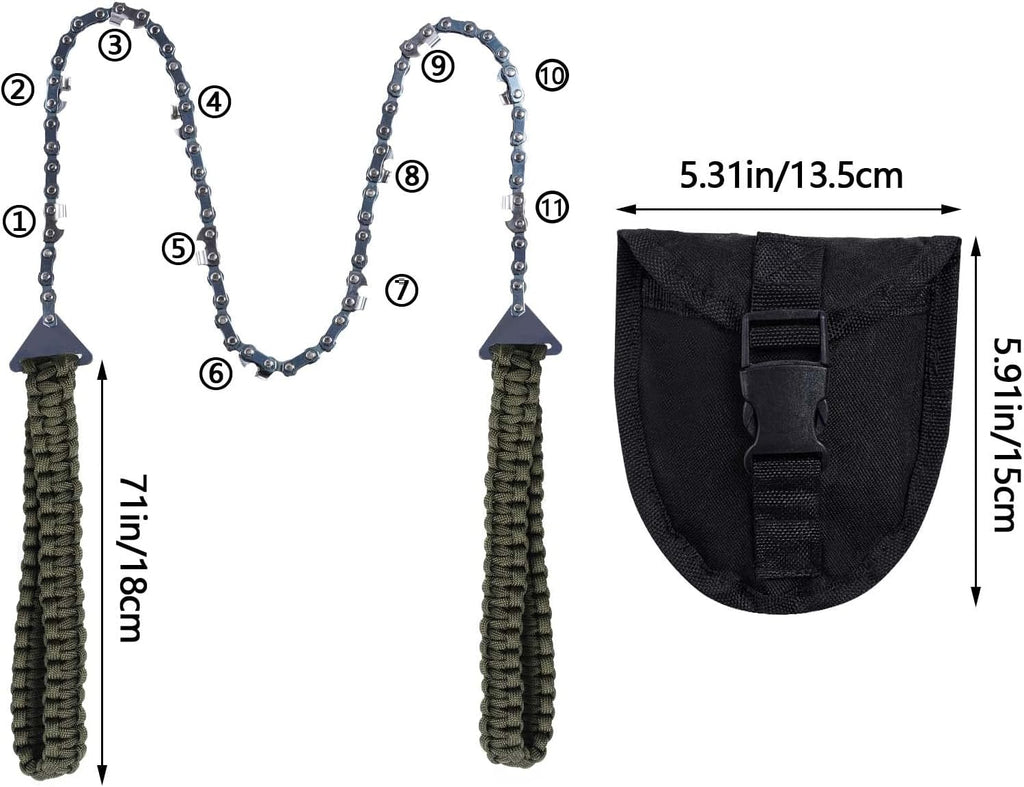Pocket Chainsaw with Paracord Handle, Folding Chain Hand Saw, Emergency Outdoor Survival Gear for Camping, Hunting
