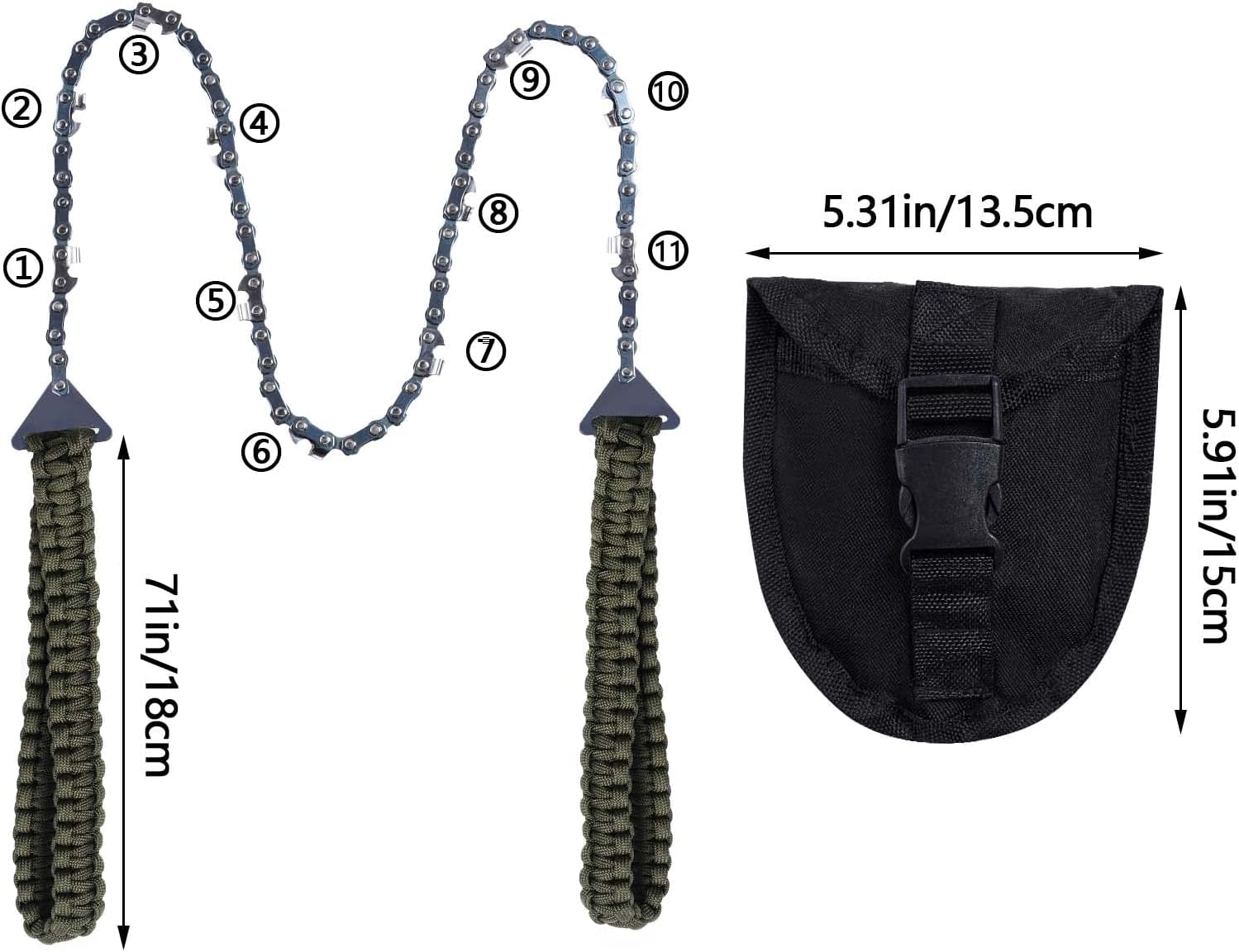 Pocket Chainsaw with Paracord Handle, Folding Chain Hand Saw, Emergency Outdoor Survival Gear for Camping, Hunting