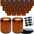 8oz Amber Candle Jars Set of 30,Round Glass Jars with Black Lids,Empty 250ml Glass Candle Making Jar Bulk Thick Small