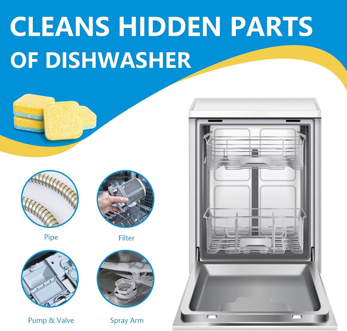 Dishwasher Cleaner & Deep Deodorizer Cleaning Tablets 24 Tabs Lemon Scent