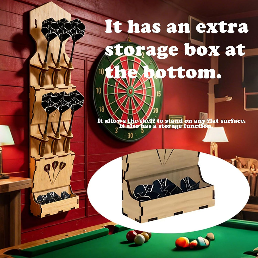 Dart Holder Wall Mount & Table Stand - Holds 6 Darts with Tip Protection | Dart Storage Organizer with Accessory Box