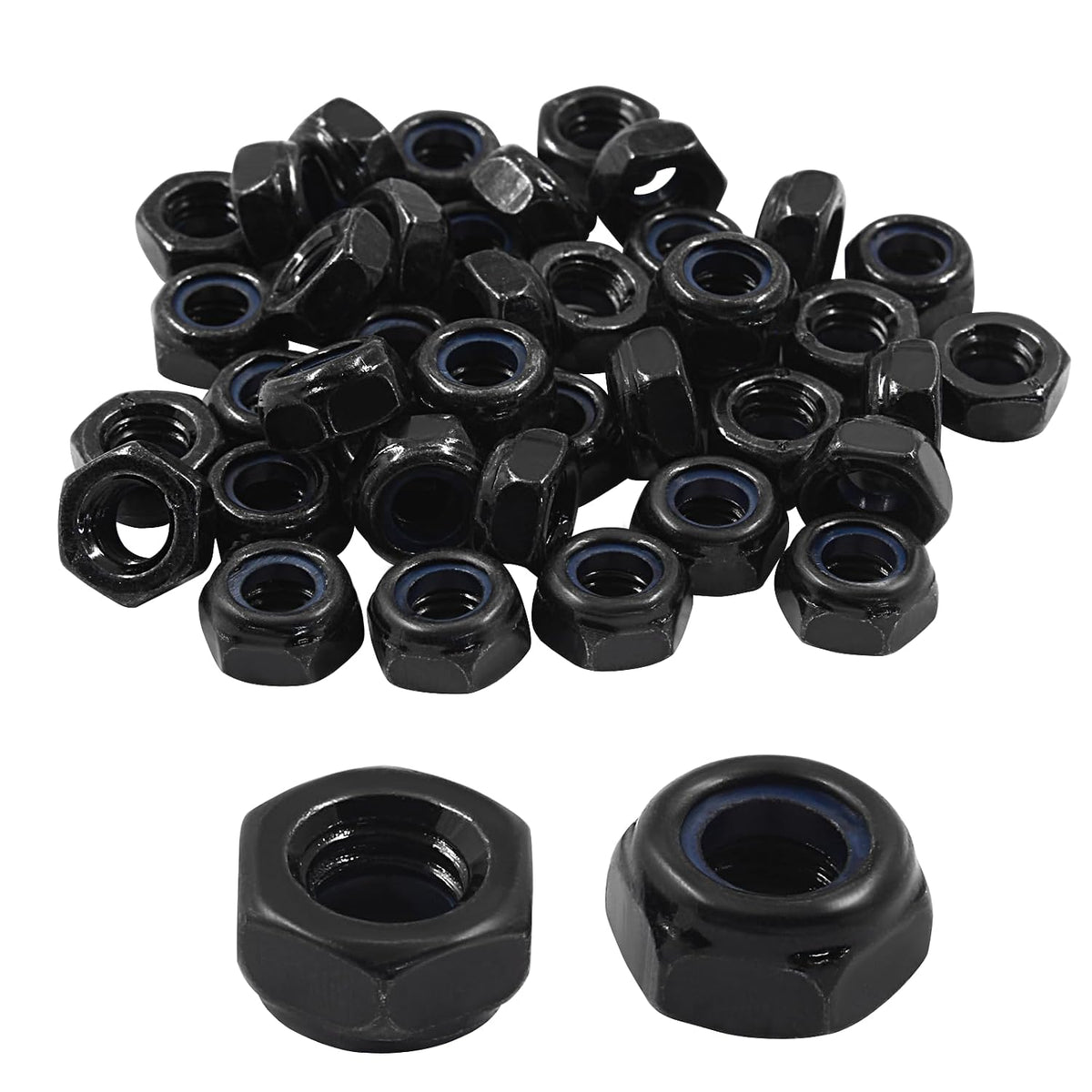 Hitefu M6 x 1mm Hex Lock Nuts, Black, 40PCS