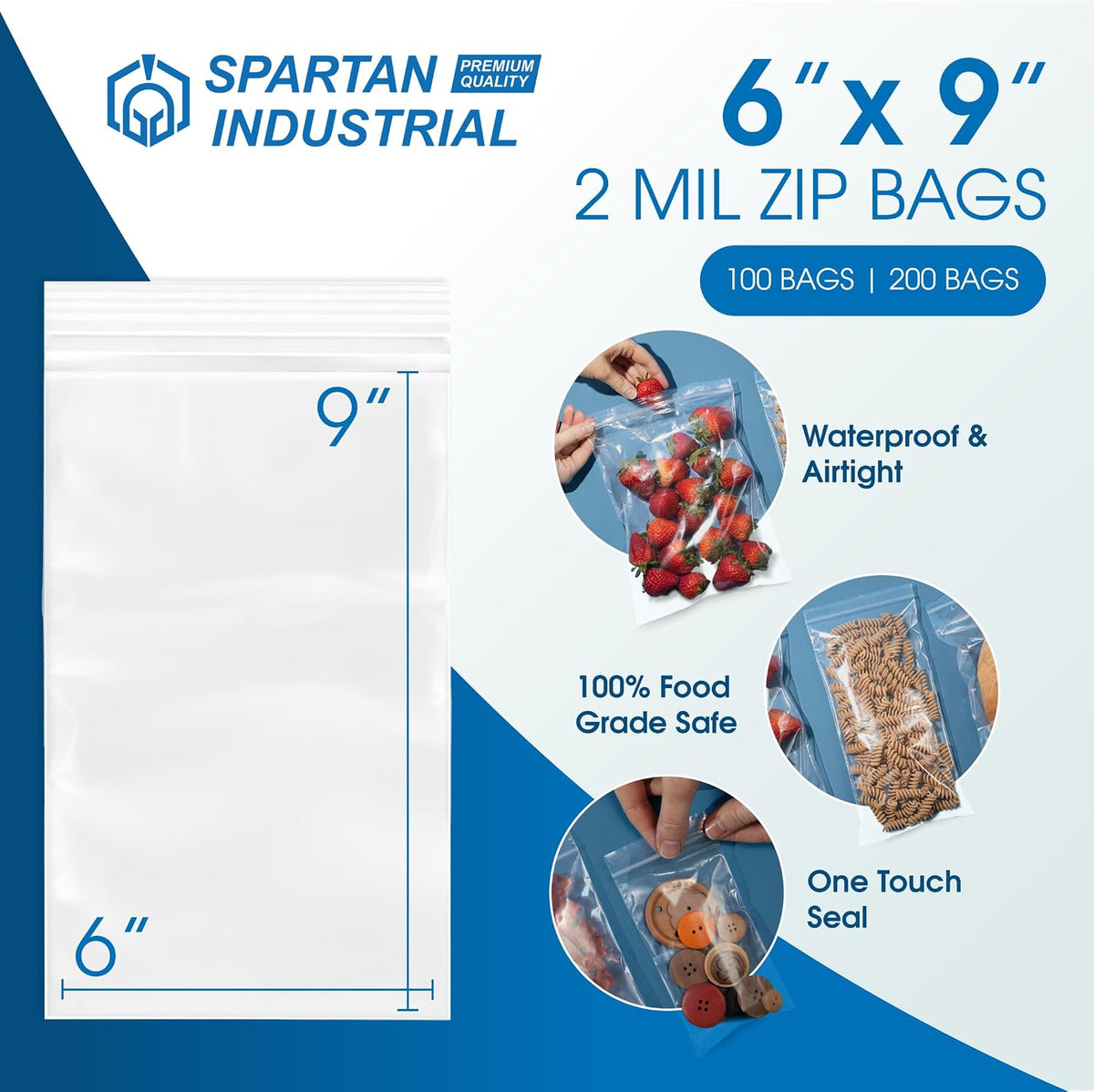 6” X 9” (100 Count) Quart Clear Reclosable Zip Plastic Poly Bags