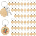 50 Pieces Wood Keychain Blanks, Round | Unfinished Wood Key Chain Crafts with Rings, Laser Engraving Blanks Key Tag