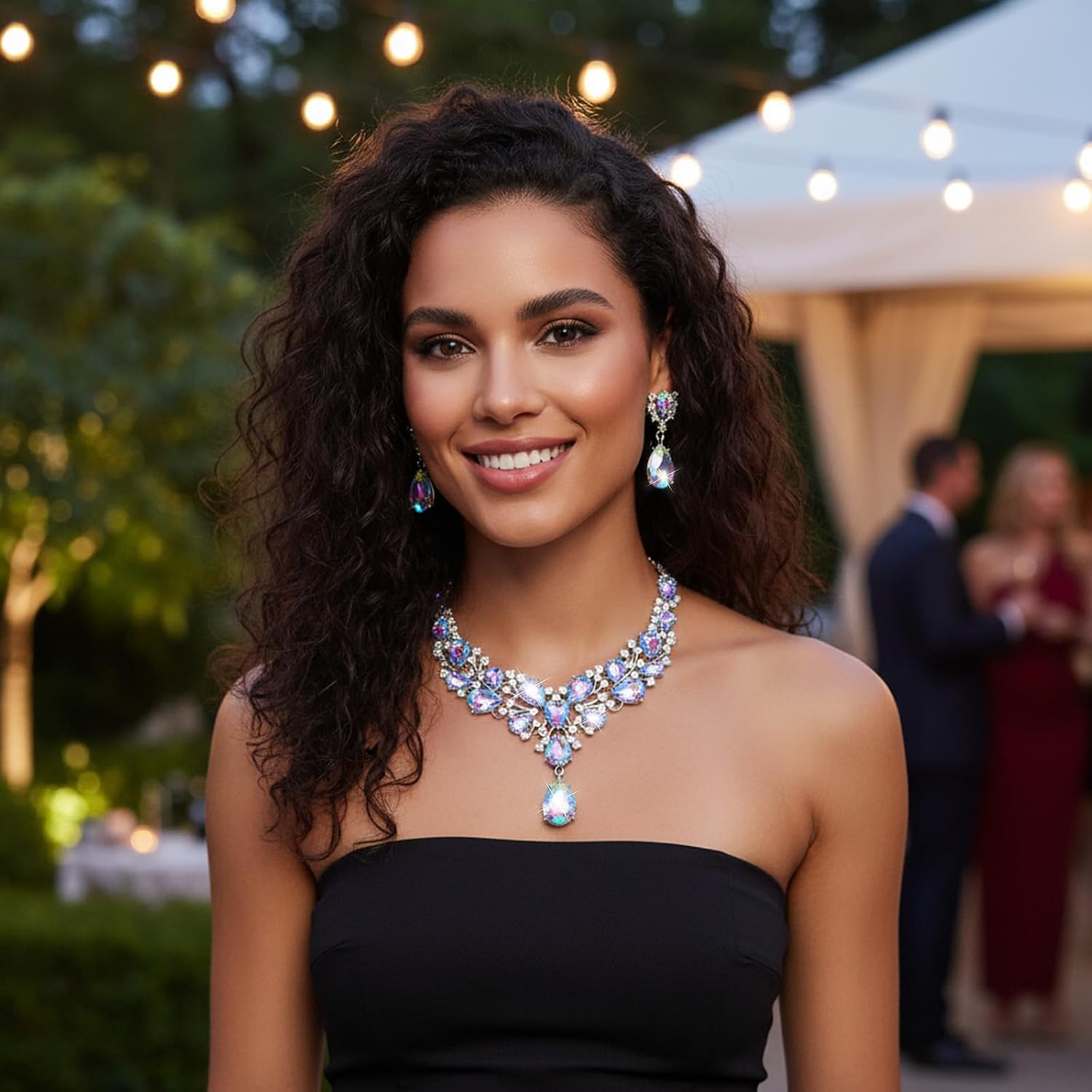 Bridal Teardrop Cluster Crystal Jewelry Set for Women Necklace Earrings Wedding