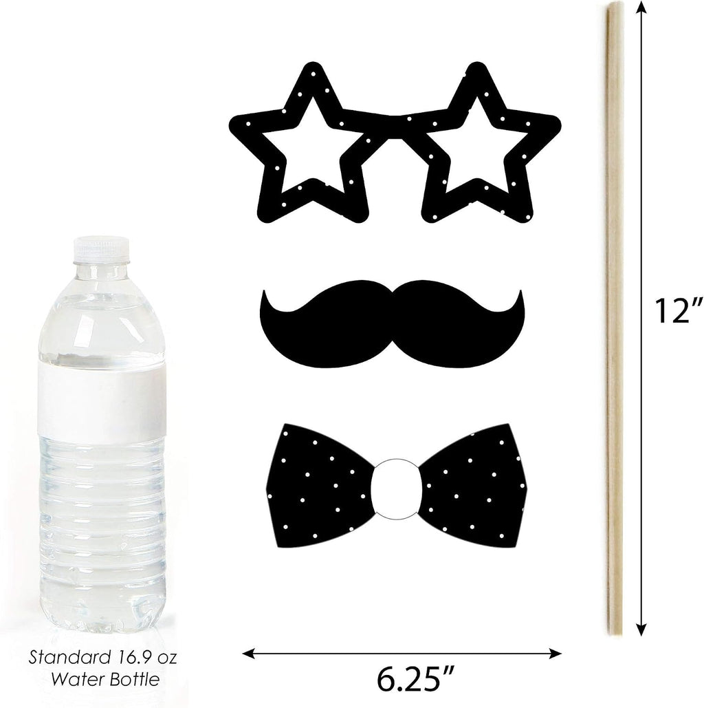 Mr. and Mrs. - Black and White Wedding or Bridal Shower Photo Booth Props Kit - 20 Count
