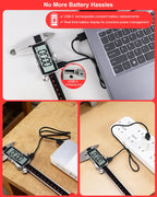 GODESON 8" USB-C Rechargeable Digital Caliper 0.001" Precision
