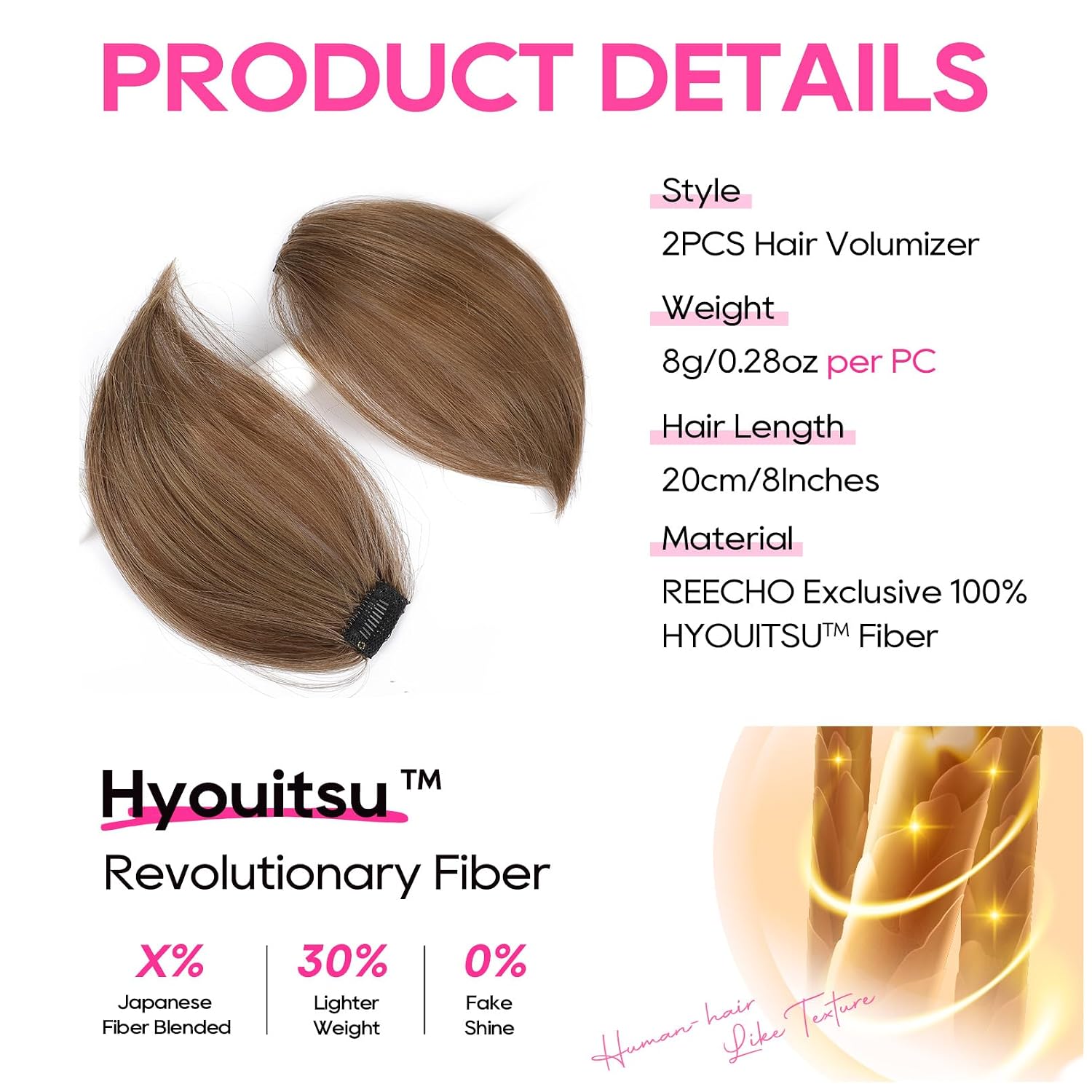 Clip in Hair Volumizer, Short Thick Clip in Hairpieces Adding Extra Hair Volume Extensions for Women with Thin Fine