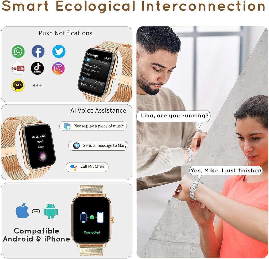 Smart Watch for Women Men(Answer/Make Calls)1.85" HD Fitness Tracker Smartwatch for Android iPhone with Steps
