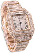 Diamond Watch for Men - 40mm Roman Numerals Square Dial - 18K Real Gold/Platinum/Rhodium Black/Rose Gold Plated 8.7"