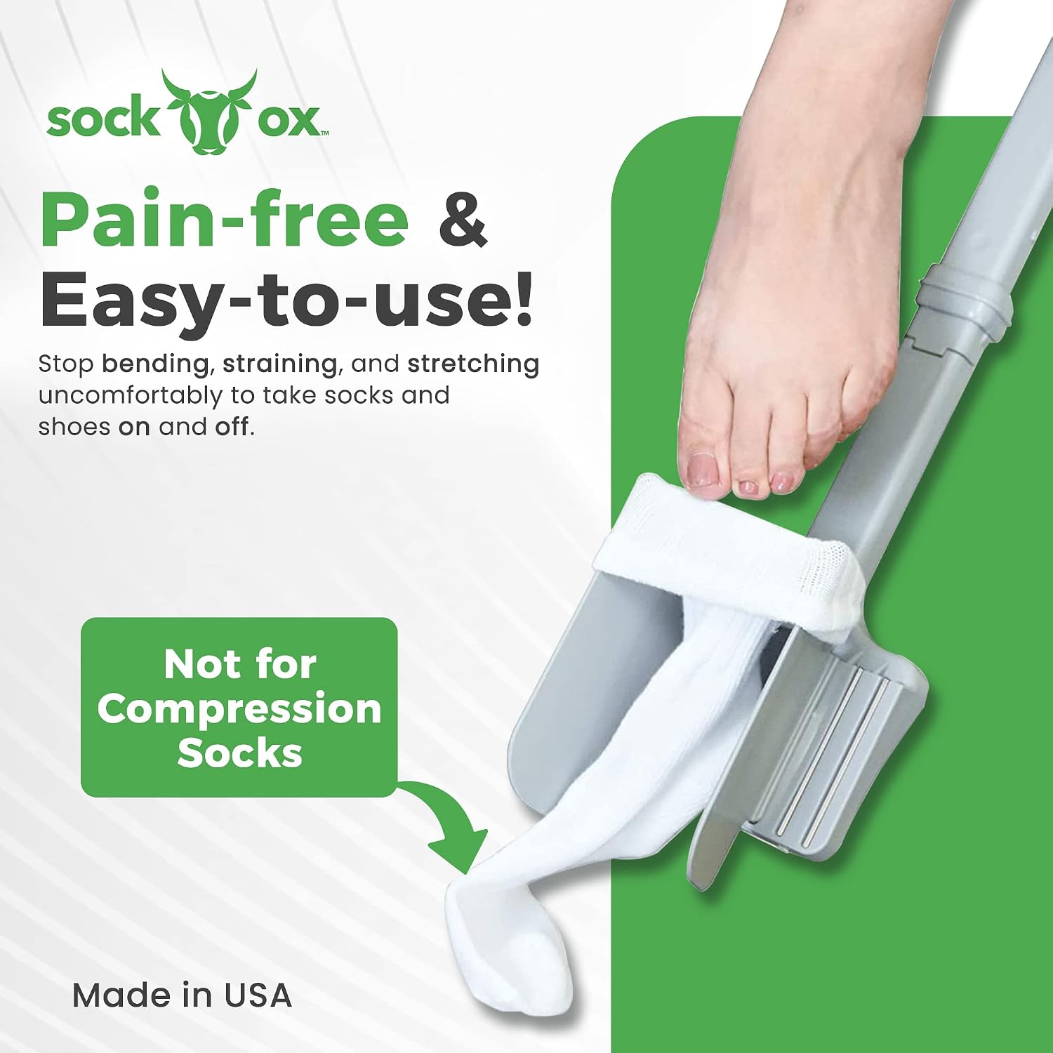 Easy Sock Ox Adjustable Sock Aid for Seniors, No Bending, with Sock Remover