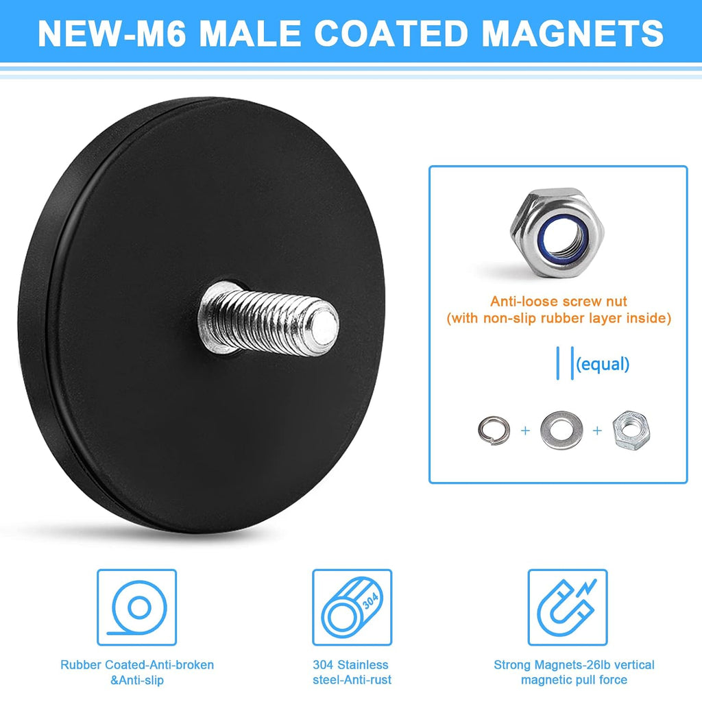 Learay Rubber Coated Magnets, 31 LBS Neodymium Magnet Base, 6 Pack