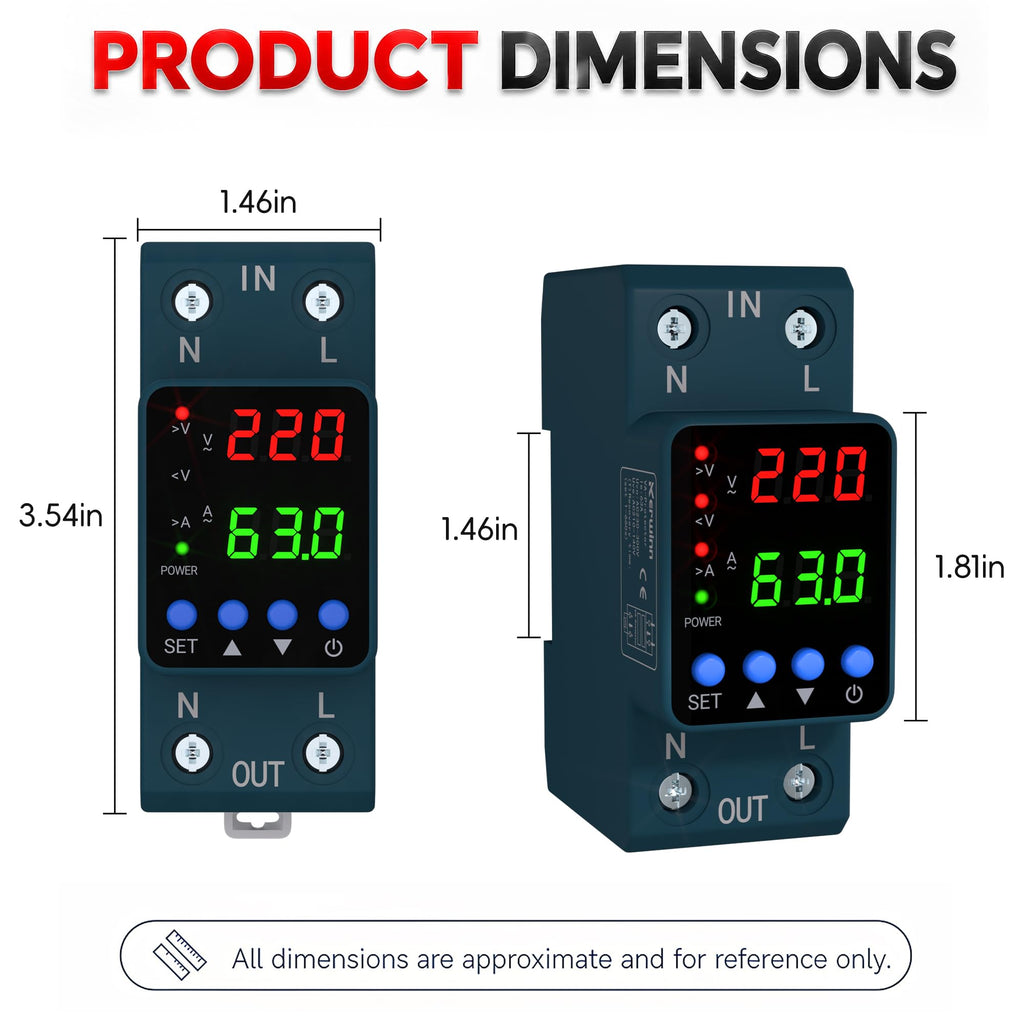APIELE 110V/220V Voltage Protector, 1-63A Adjustable Smart Breaker（Blue