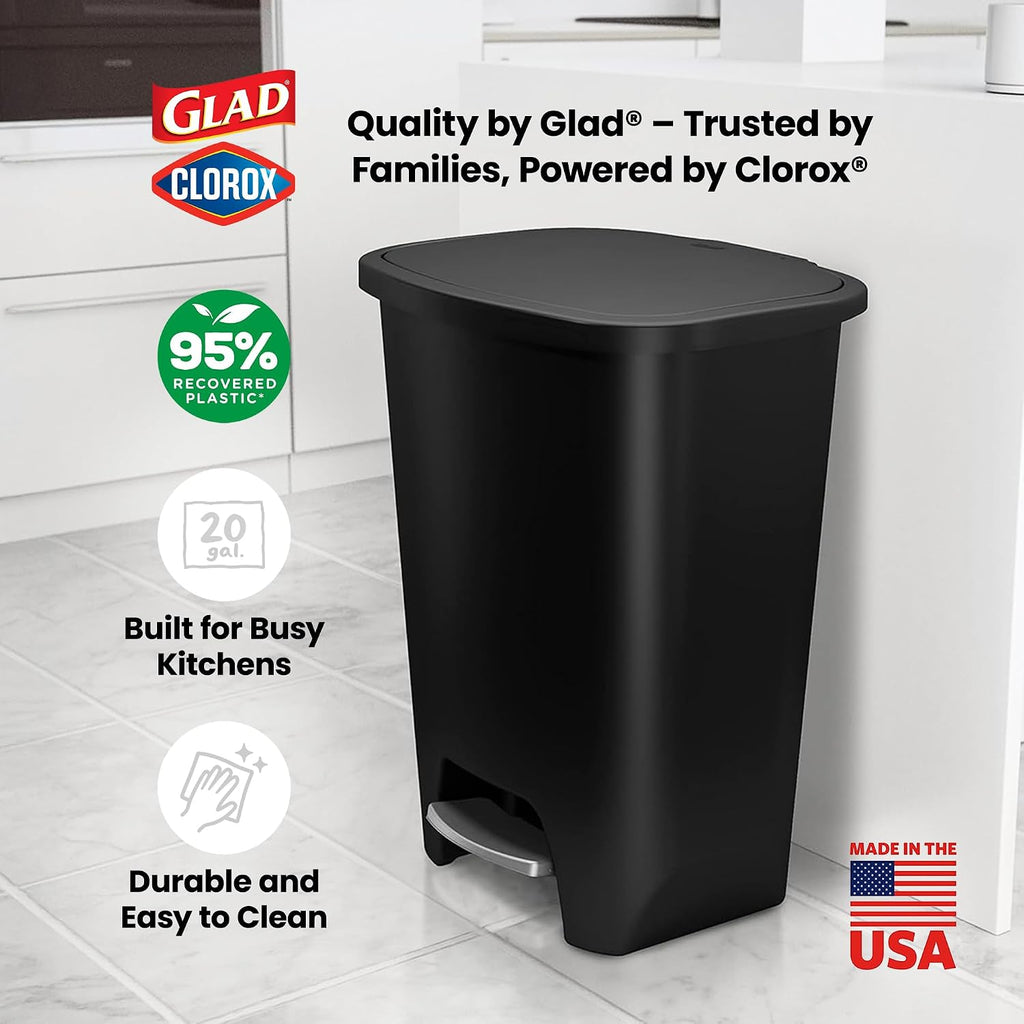 20 Gallon Trash Can with Clorox Odor Protection | Plastic Kitchen Waste Bin | Hands Free with Step On Foot Pedal and