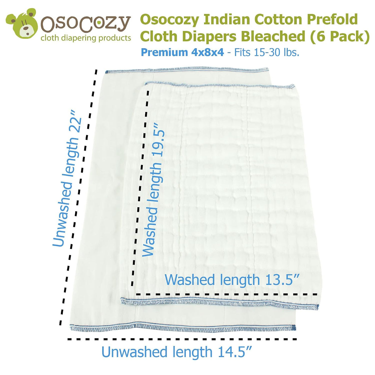 Prefolds Bleached Cloth Baby Diapers, Size 2 (15-30 lbs), Soft, Absorbent and Durable 100% Natural Cotton, Our Top
