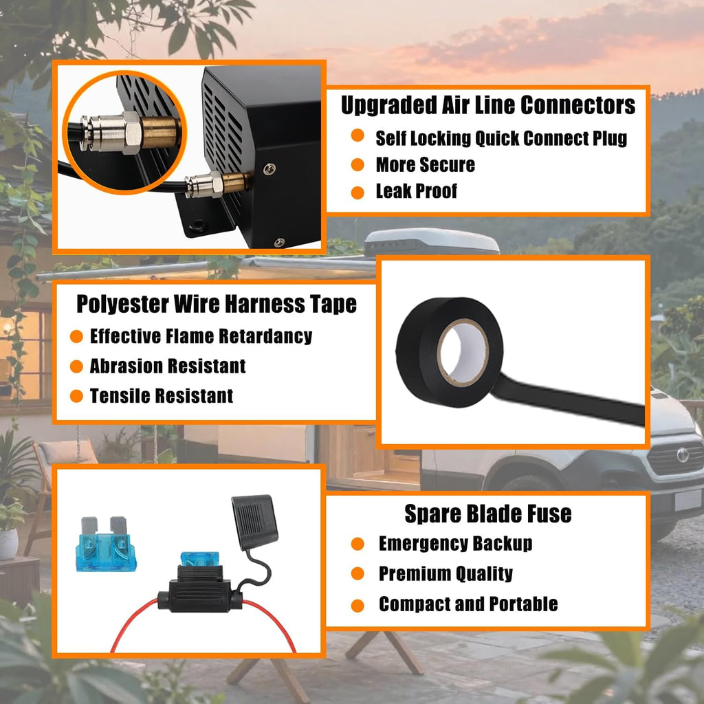 Air Bags Suspension Kit, On Board Air Compressor System with Upgraded Air Ride Compressor, Pressure Gauge, Hardware and Air Hoses, for Truck Air Suspension Control