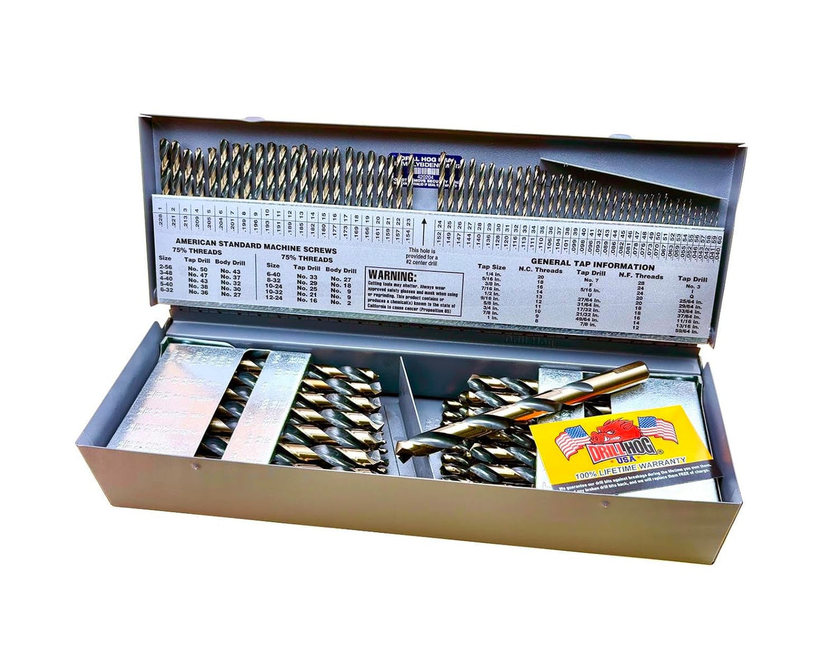 Drill Hog 115 Pc Drill Bit Set Letter Number Wire Gauge Hi-Molybdenum M7
