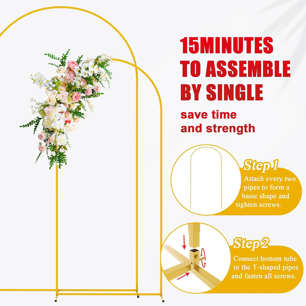 Wedding Arch Backdrop Stand 7.2FT,6FT Gold Metal Arch Stand Set