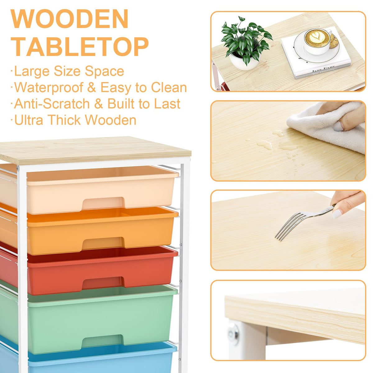 Utility Cart with Drawers,5 Drawers Storage Cart,Macaron