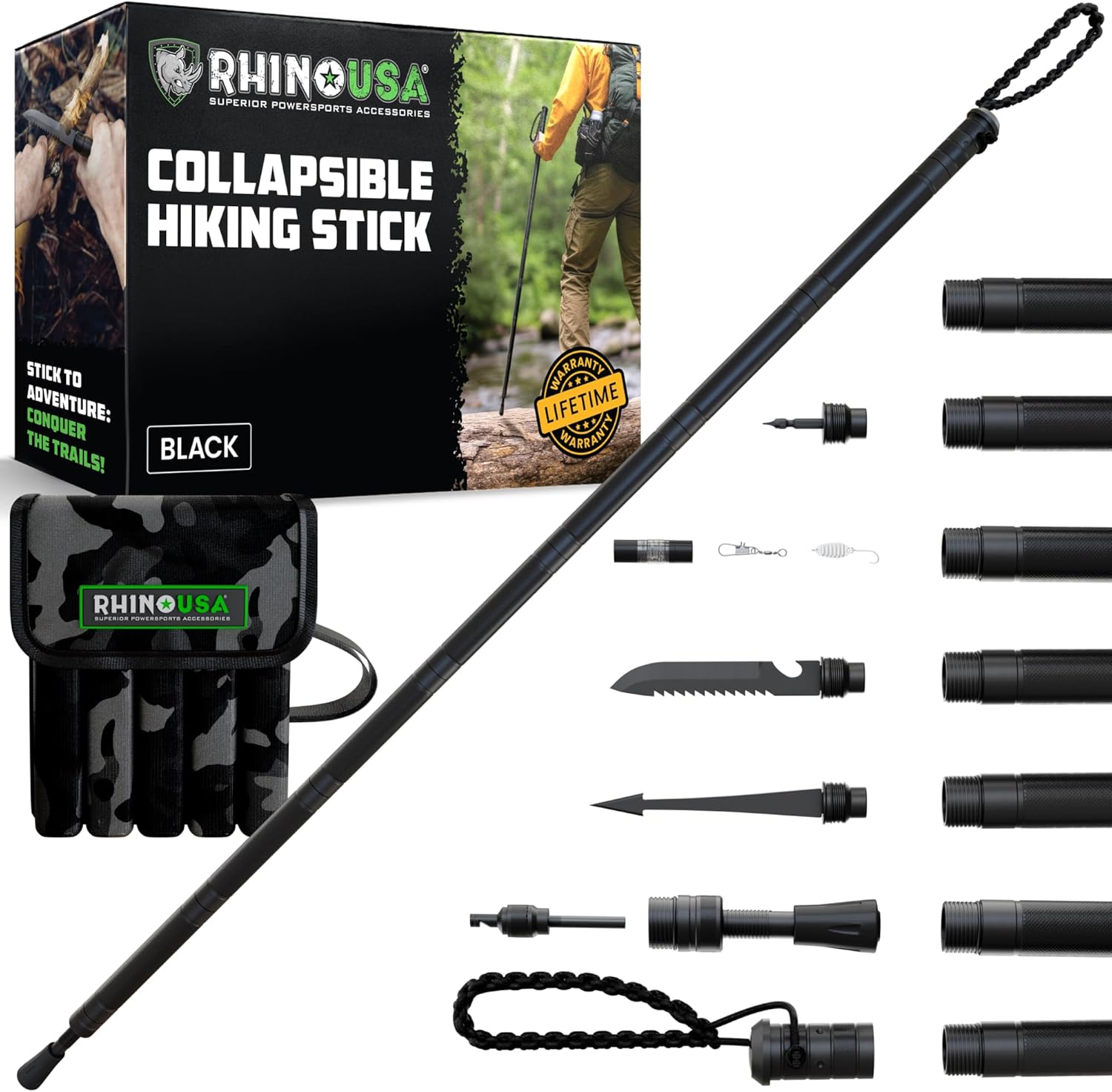 Tactical Hiking Stick with Integrated Survival Kit – Essential Camping Gear for Hiking & Trekking – Durable Tactical