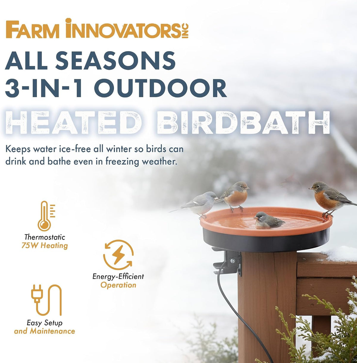 75W Heated Bird Bath for Outdoors, 14 Inch, Terracotta